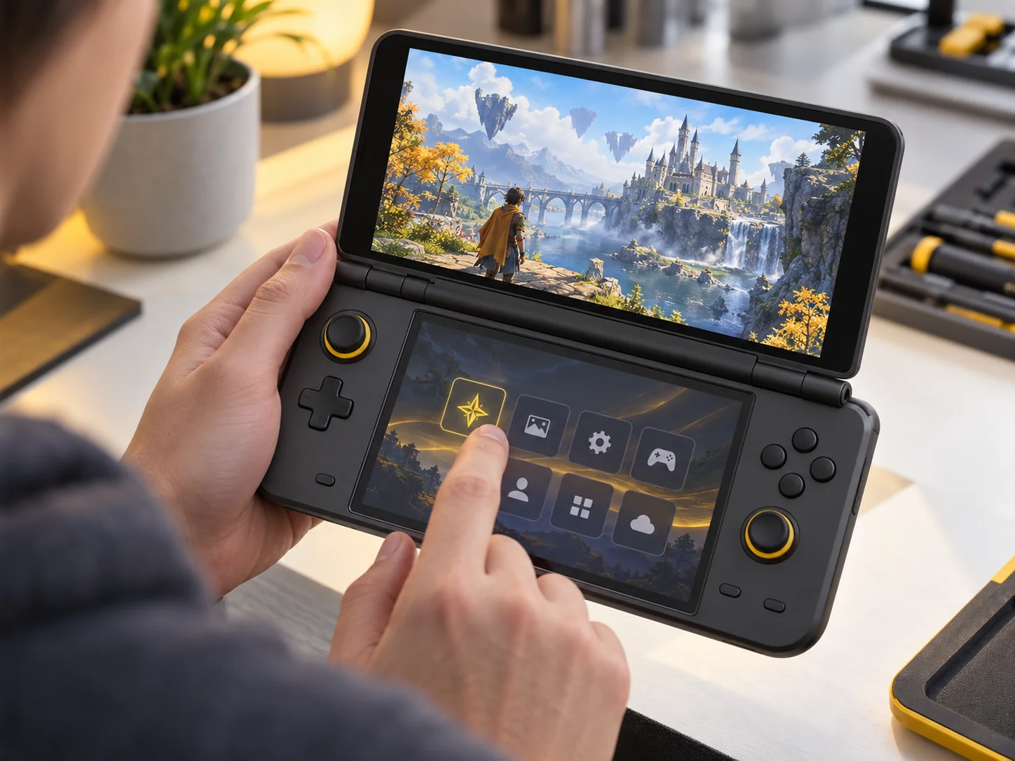 Thor с игрой 3DS: верхнее изображение на большом экране, нижнее на малом